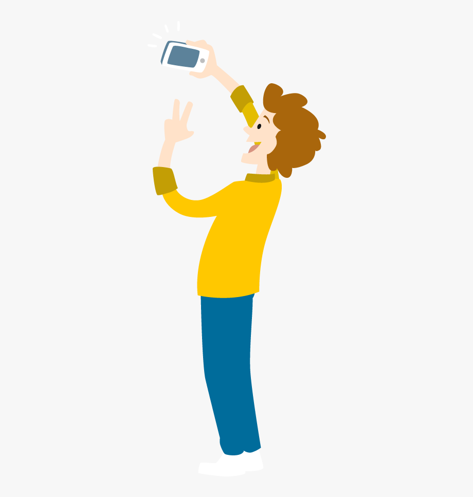 Cartoon Young Man Take Selfie By Smartphone.