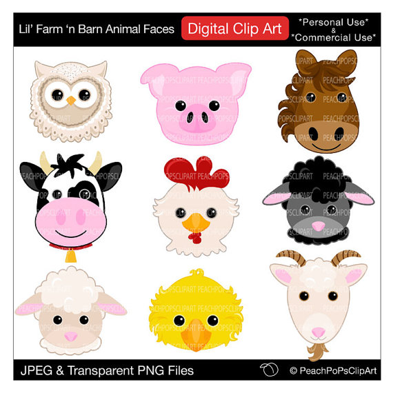 barn animal faces clip art digital clipart pig horse cow sheep.