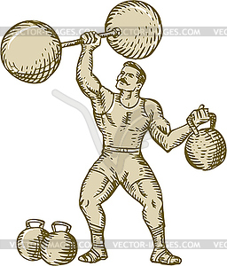 Strongman Lifting Barbell Kettlebell Etching.