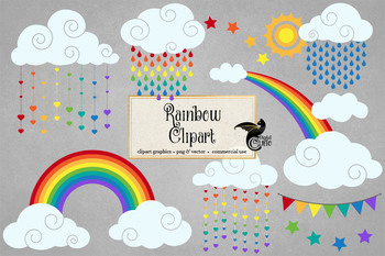 Rainbow Clipart, rainbow sun and clouds, weather clip art.