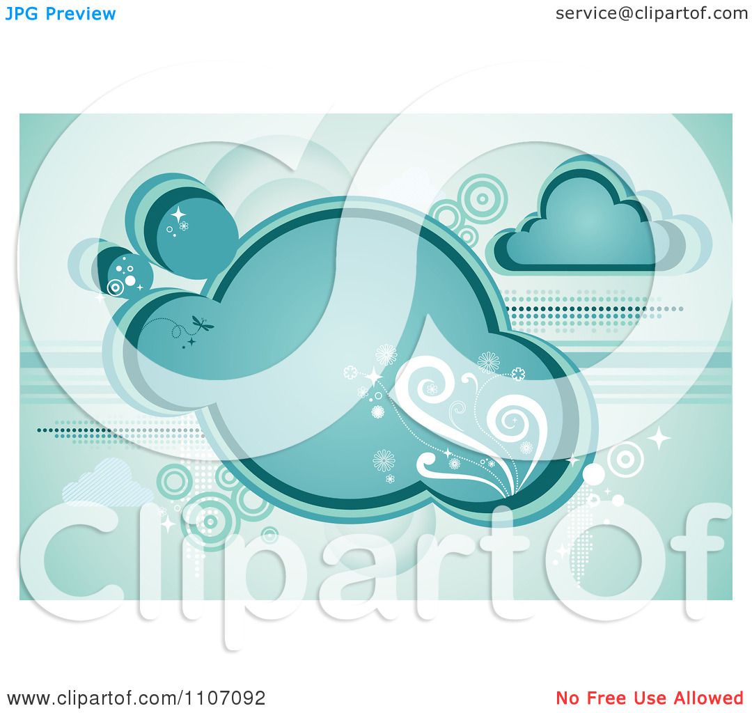 Clipart Turquoise Cloud With Vines Sparkles And Circles.