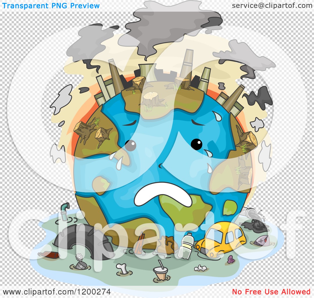 Cartoon of a Sad Polluted Earth Crying.