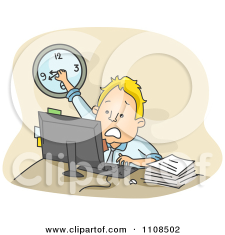 Clipart Stressed Businessman Turning The Clock Back While Racing.