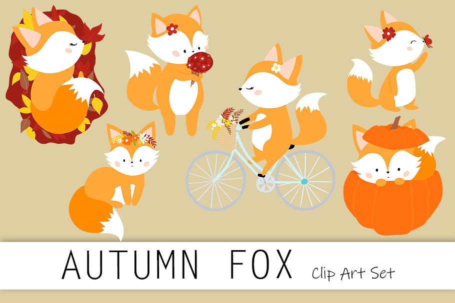 Autumn Fox clip art set.