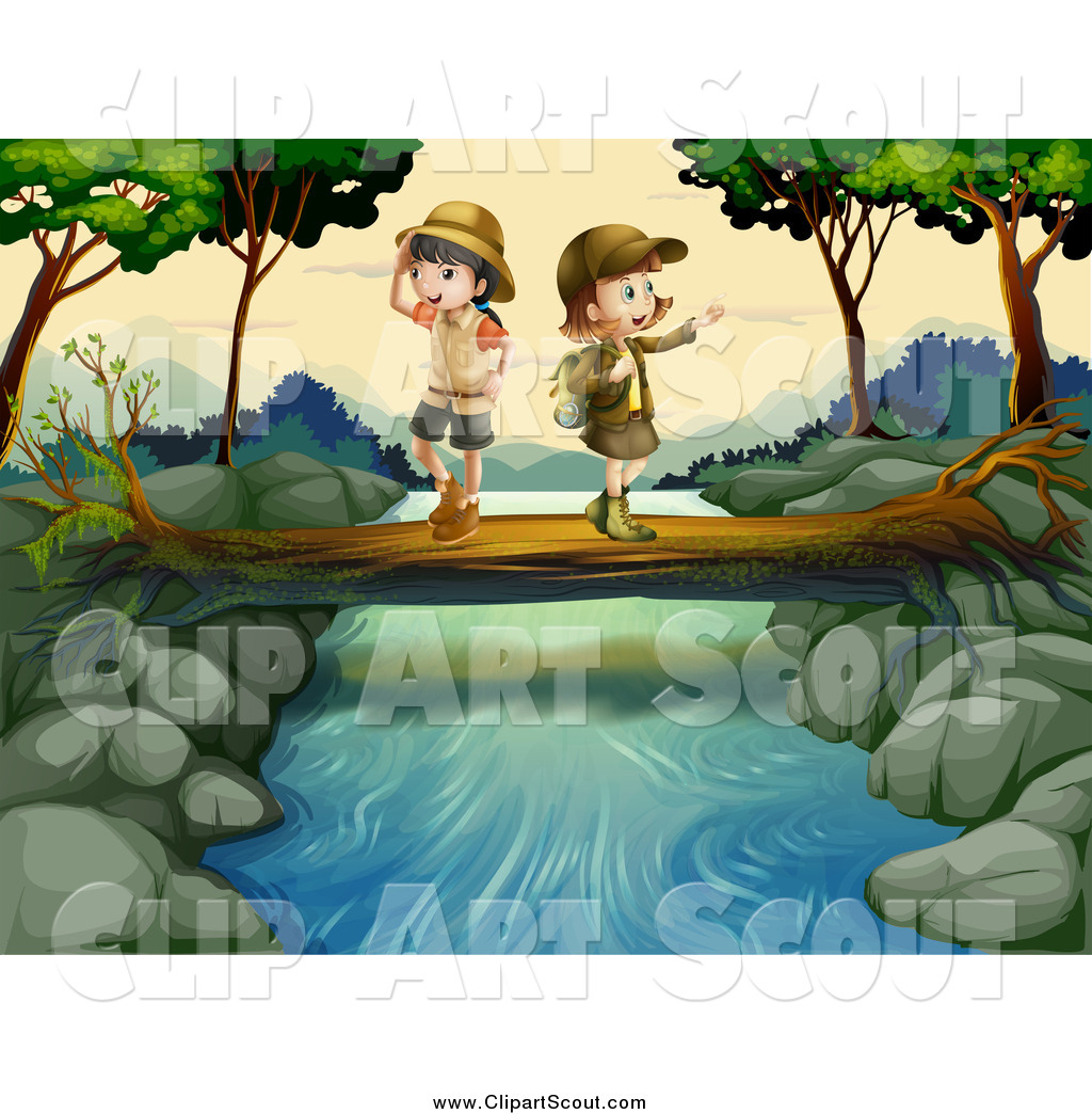 Clip Art Of Cabins By Creek Clipart.