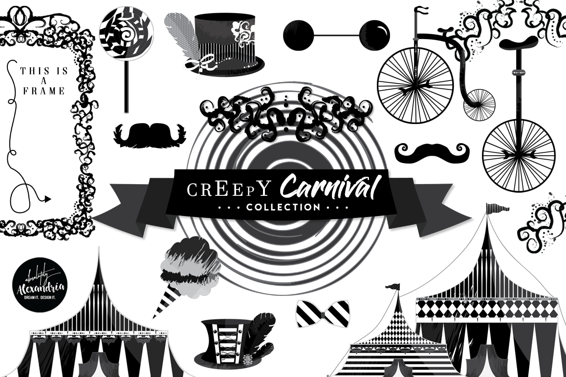 Creepy Carnival Clipart Graphics & Digital Paper Patterns Bundle.