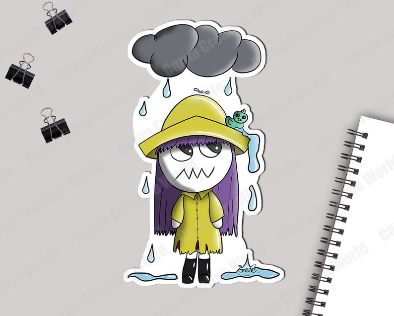 Printable, Creepy Doll, Die Cut, Clipart, Rain, Raincoat, Autumn, Duck,  Cute, Tim Burton, Planner, Notebook, Bullet journal.