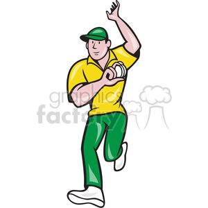 cricket bowler bowling front clipart. Royalty.