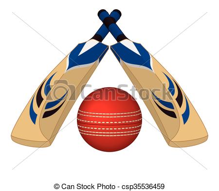 Clipart Vector of Cricket bats crossed with ball.