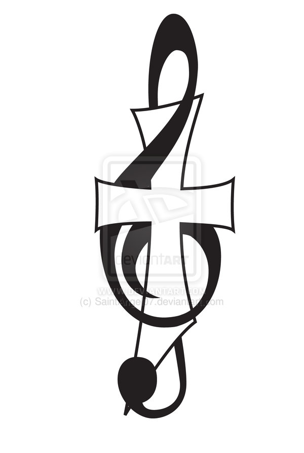 Cross With Music Notes Clipart.