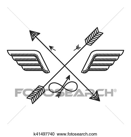 Silhouette with wings and crossed arrows Clipart.