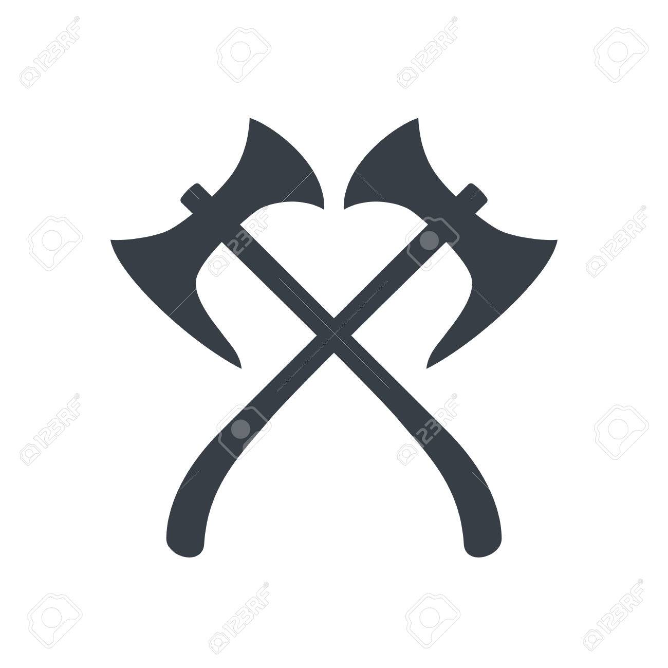 crossed axes silhouette, medieval weapons, vector illustration.