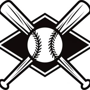 Black Baseball Diamond With A Ball And Crossed Bats.