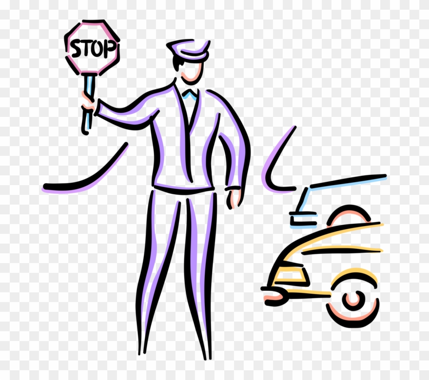 Vector Illustration Of School Crossing Guard Stops Clipart.