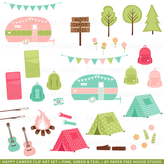 Vintage Camper Clip Art, Retro Camper Clipart.