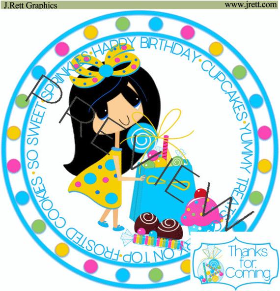 Cute little girl clipart, Happy Birthday Clip art, Birthday party kit,  invites, birthday clipart, candy wrappers, favors, labels, graphics.