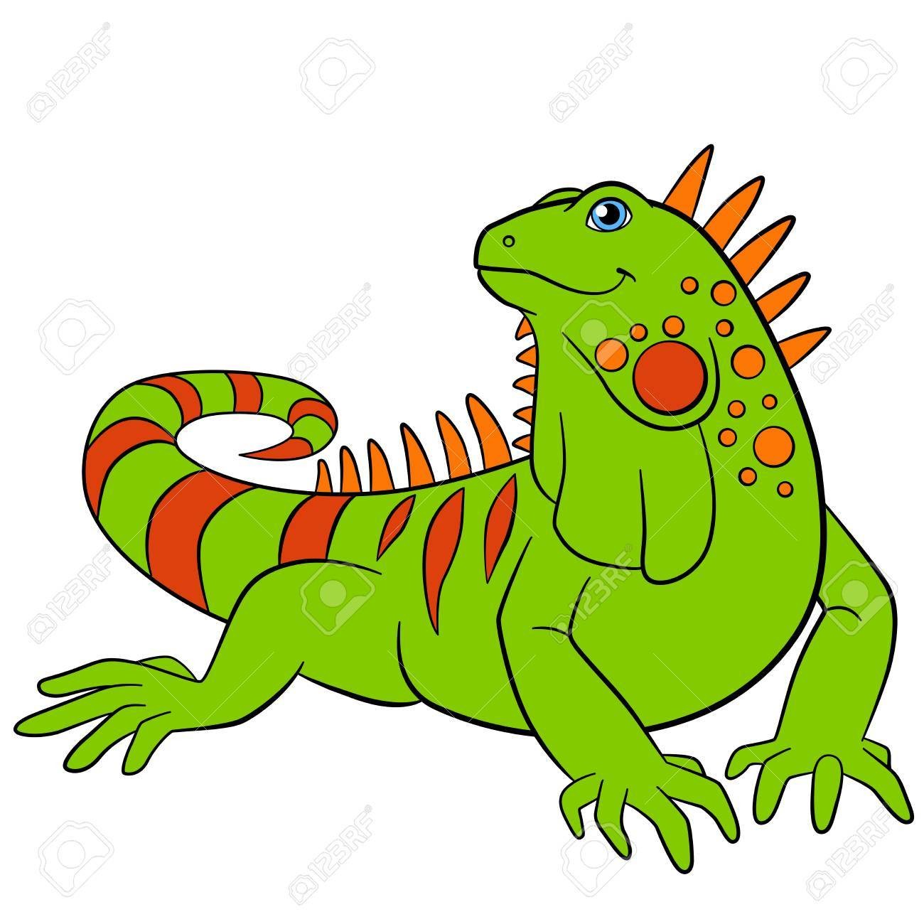 At Clipart Of Iguana 62894630 Cartoon Animals Cute Green Sits And.