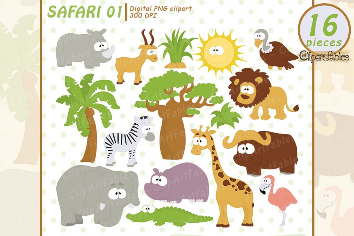 SAFARI clipart, cute animals clip art, instant download.