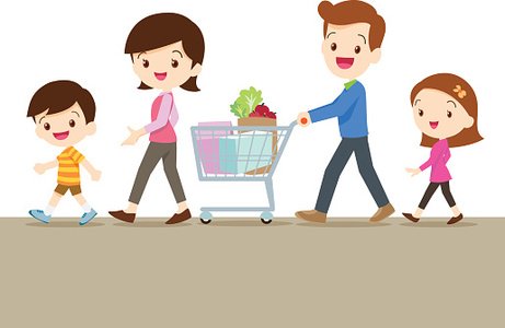 Cute family shopping together Clipart Image.