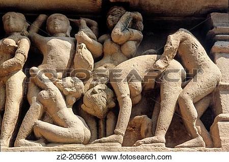 Stock Photography of Erotic sculptures, Khajuraho Group of.