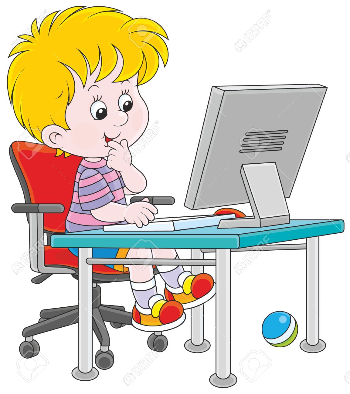 Boy Playing Computer Clipart.