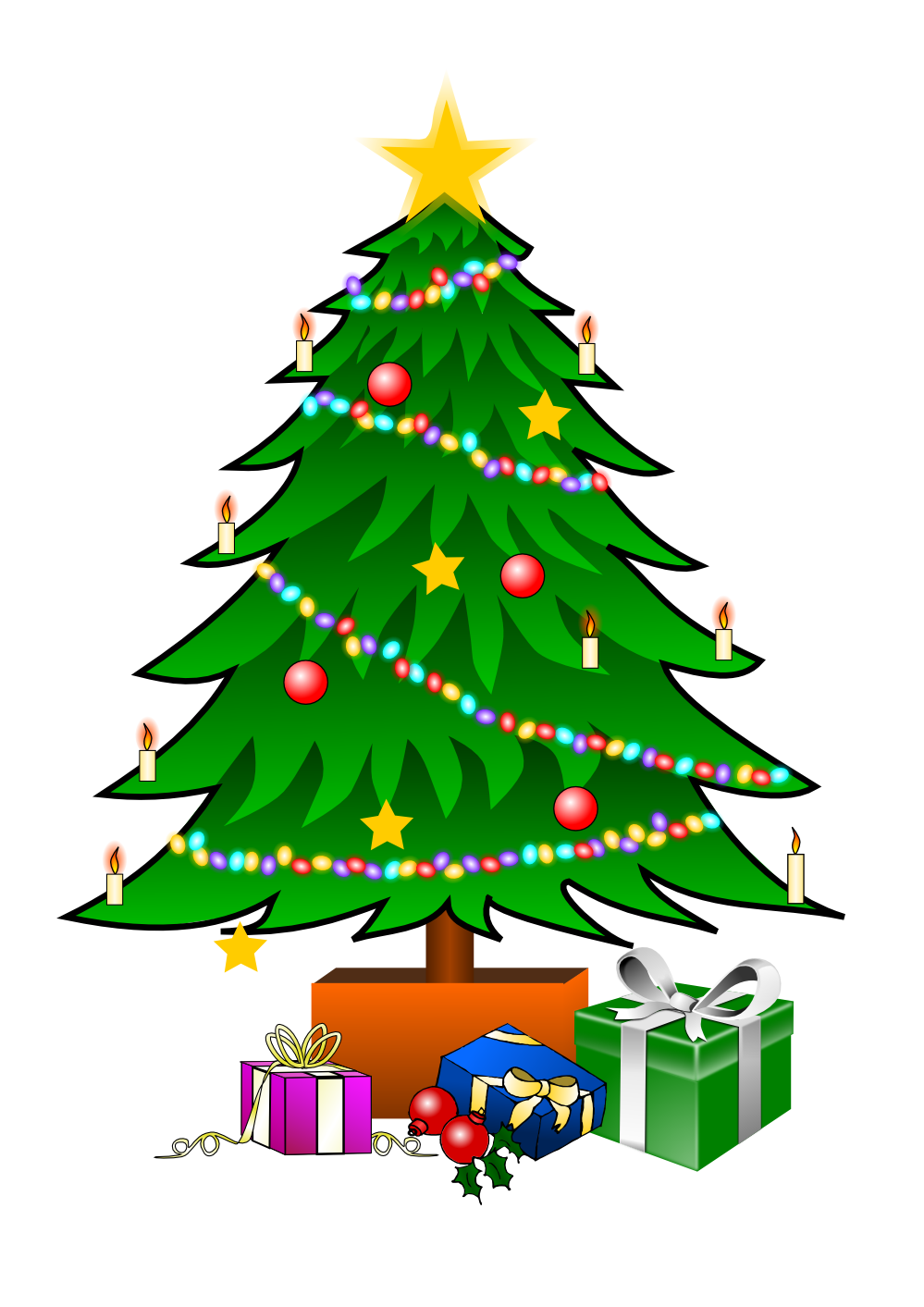 This nice Christmas tree with presents clip art can be used.