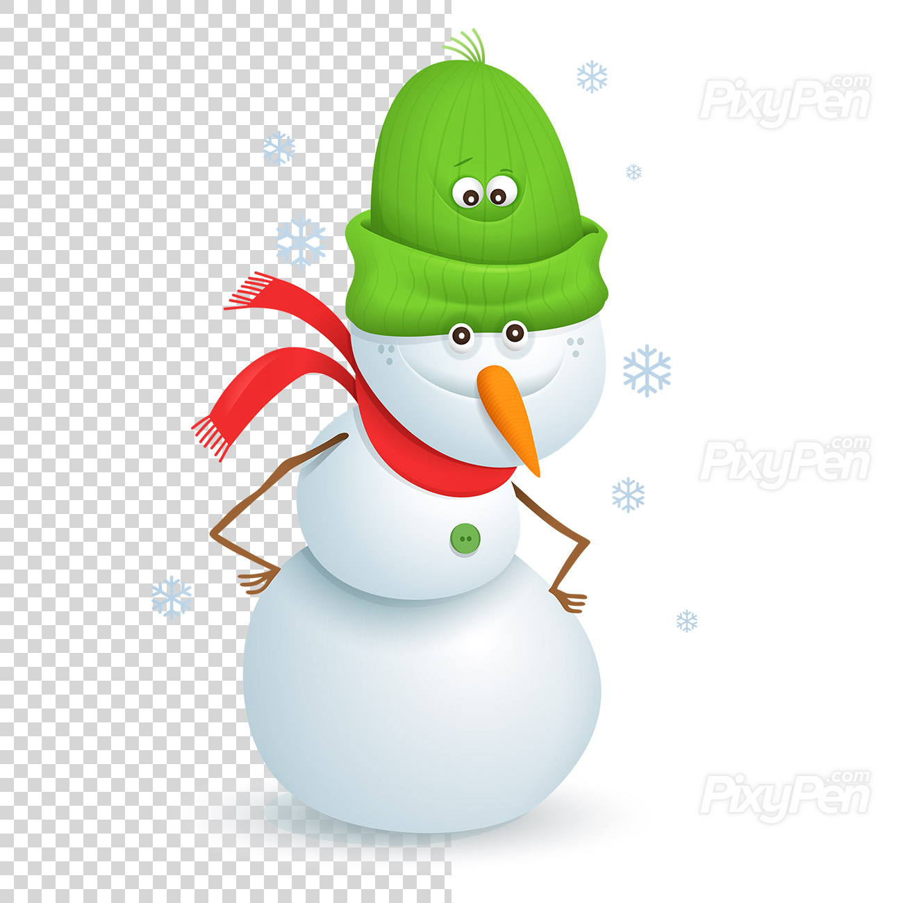 Snowman clipart on transparent background.