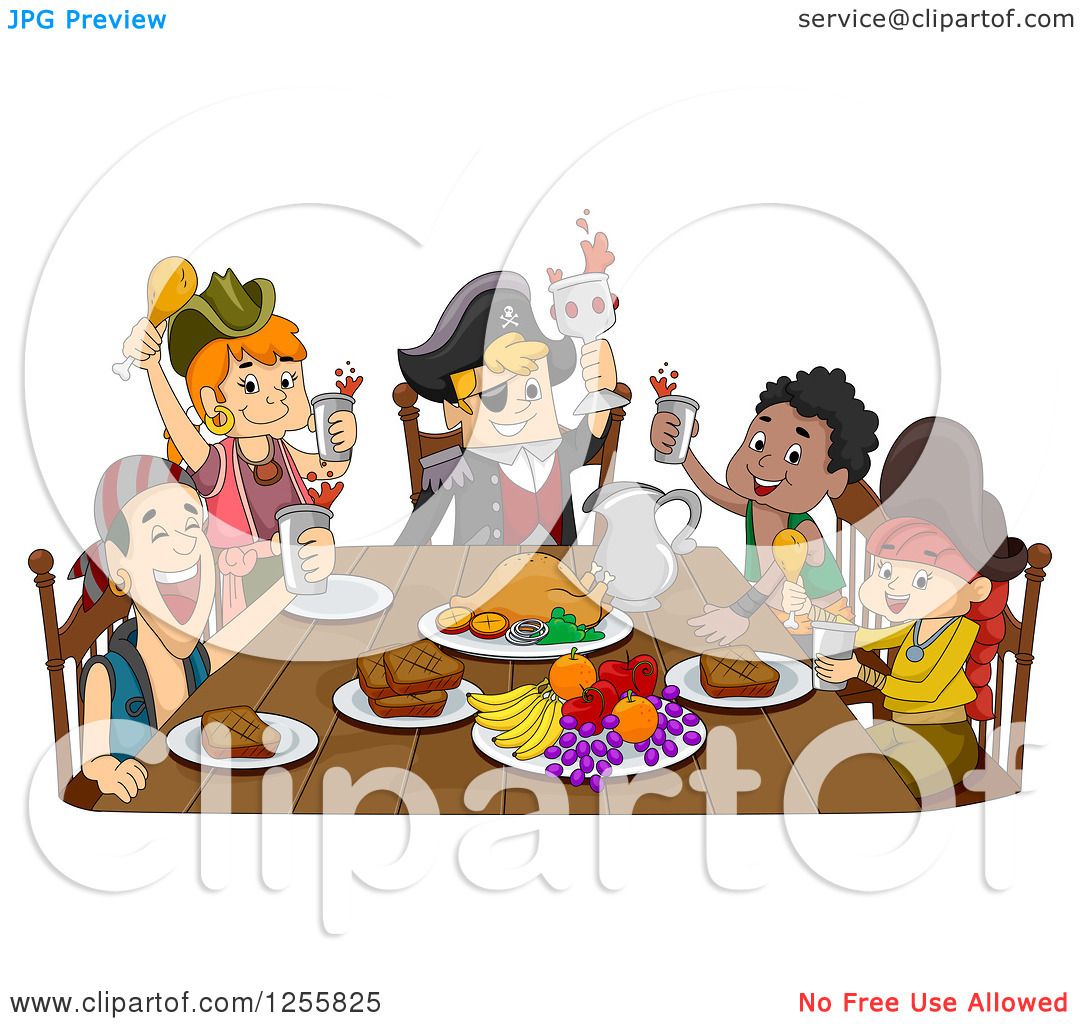 Clipart of a Group of Pirates Celebrating at a Feast.