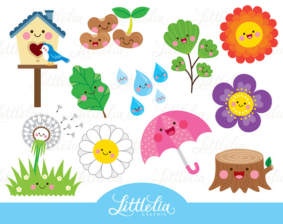 Spring kawaii clipart.