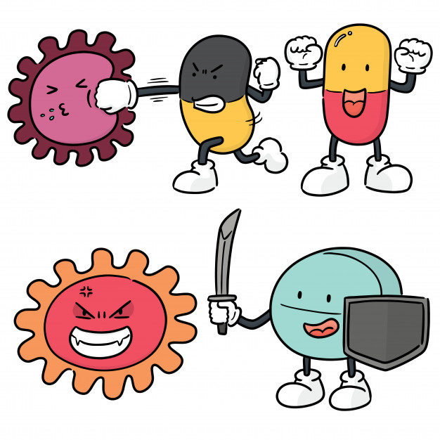 Set of bacteria and antibiotics Vector.