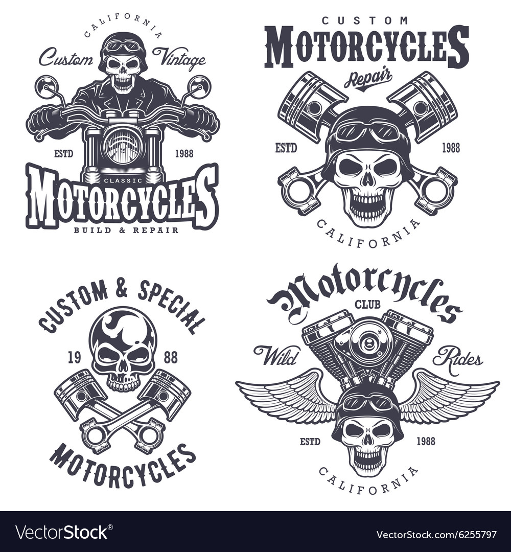 Set of vintage motorcycle emblems.