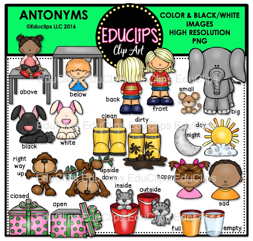 Antonyms Clip Art Bundle (Color and B&W).