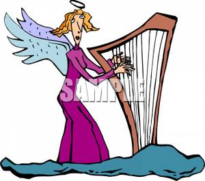 Angel Playing A Harp On A Cloud.