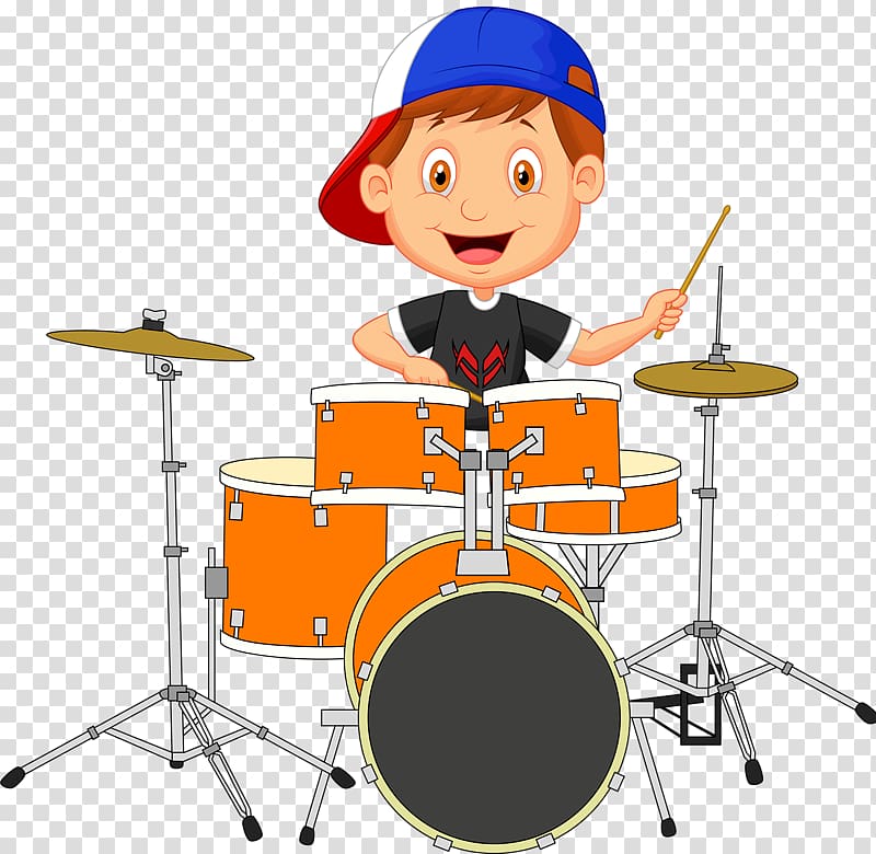 Man playing drum illustration, Drums Drummer Cartoon, Happy.