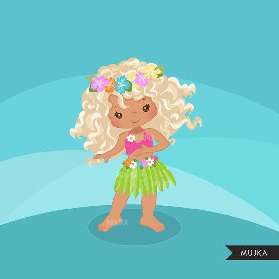 Hawaiian Hula Girls clipart, summer beach graphics, planner.