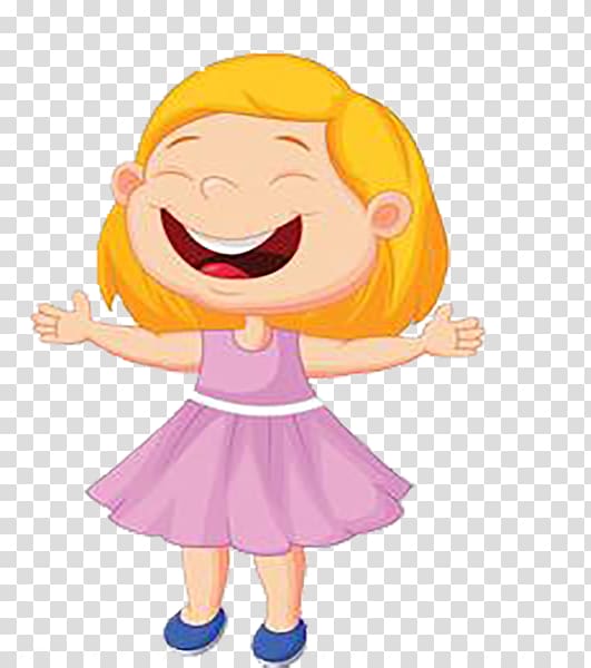 Singing Illustration, Happy laugh yellow cartoon little girl.