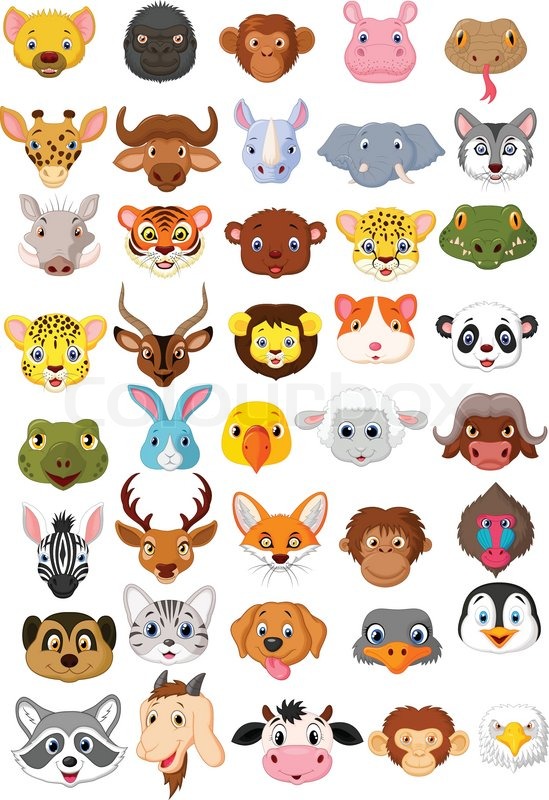 Cartoon animal head collection set.