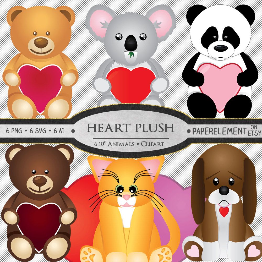 Plush Animal Clipart: Stuffed Animal Clipart, Valentine.