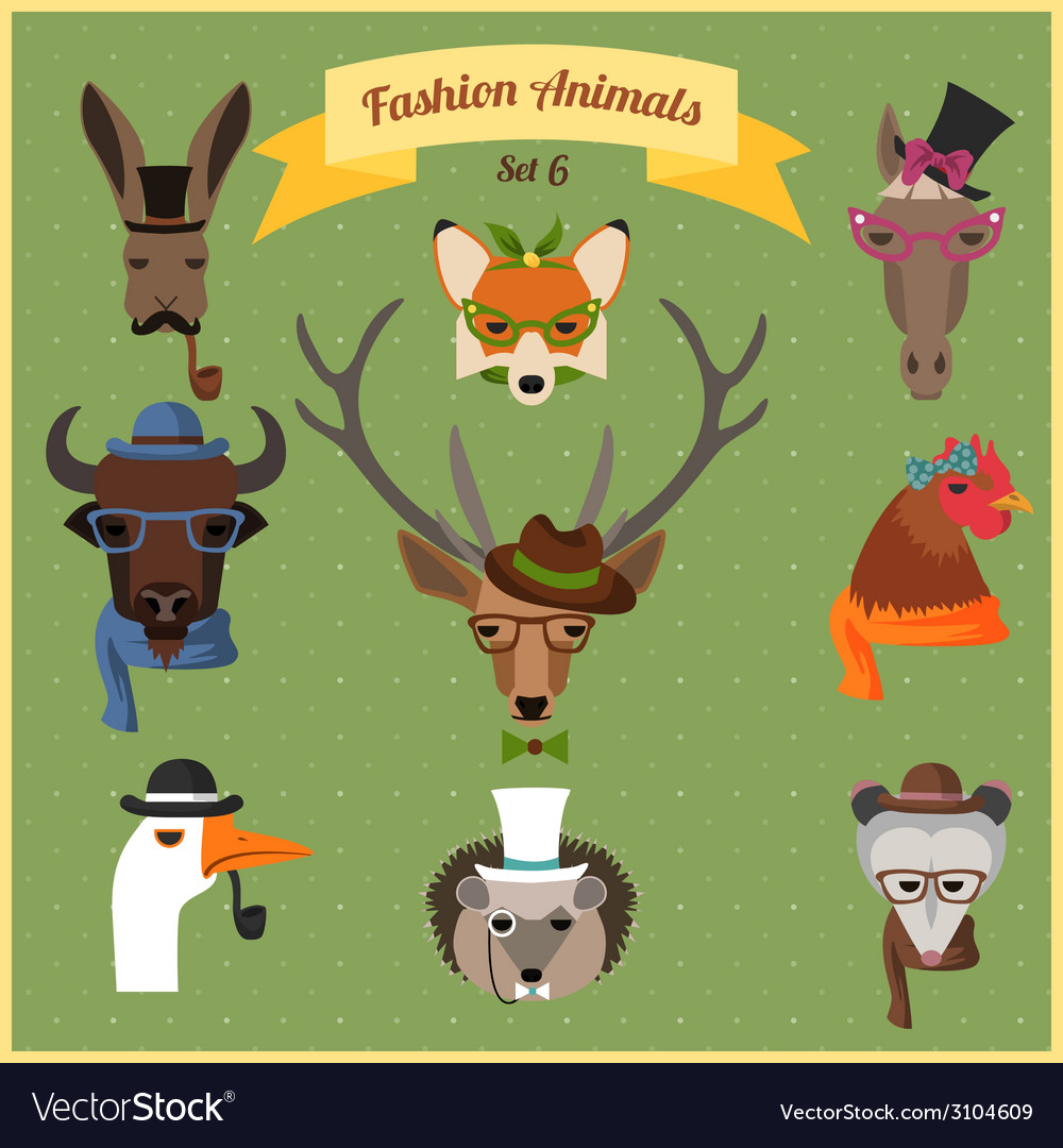 Fashion Hipster Animals set 6.