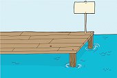 Fishing Pier With Sign Vector Art.