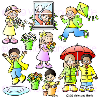 Spring Kids Clipart, Spring Verbs, Spring Activities Clipart, Spring Action.