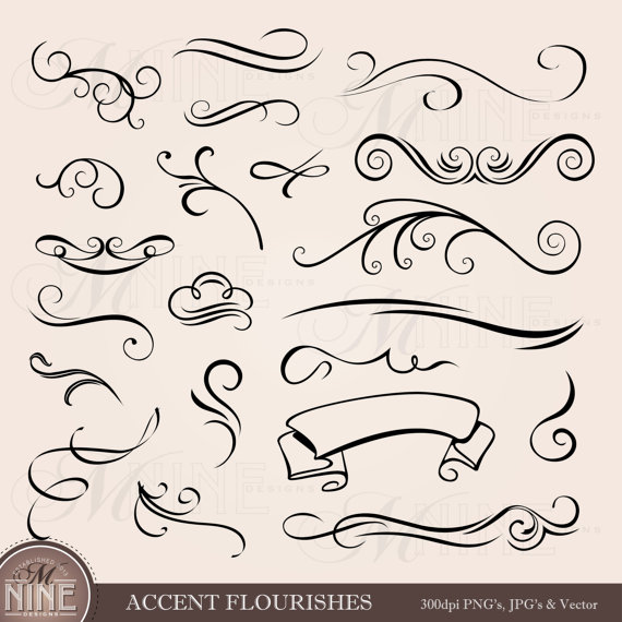 Accent FLOURISHES Clip Art: Design Elements, INSTANT.