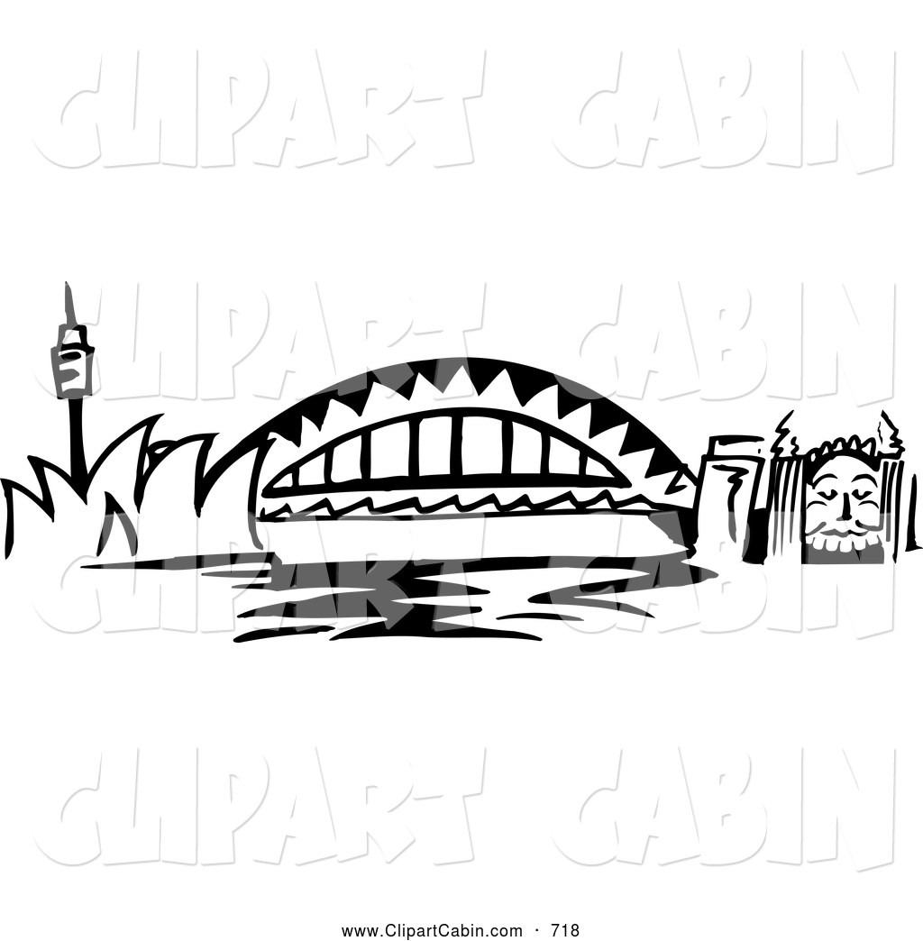 Vector Clip Art of a Black and White Arched Sydney Harbour Bridge.