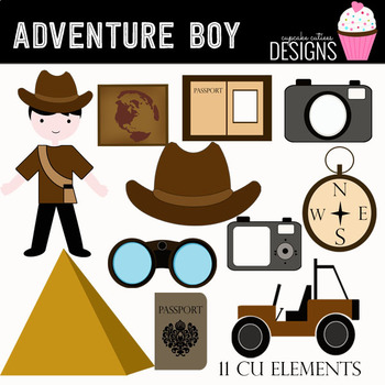 Adventure Boy Digital Clip Art Elements.