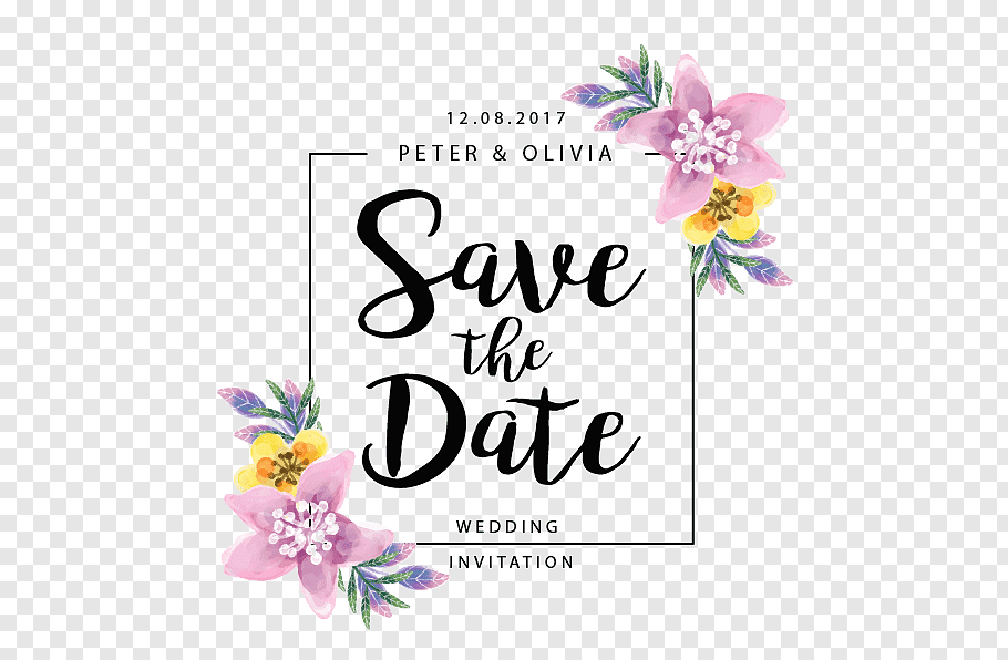 Wedding Save the date, Flowers border, Save The Date.