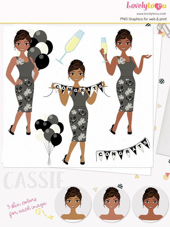 Congratulations celebration woman clip art, party balloons.