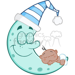 6988 Royalty Free RF Clipart Illustration Cute African American Baby Boy  Sleeps On Blue Moon Cartoon Characters clipart. Royalty.