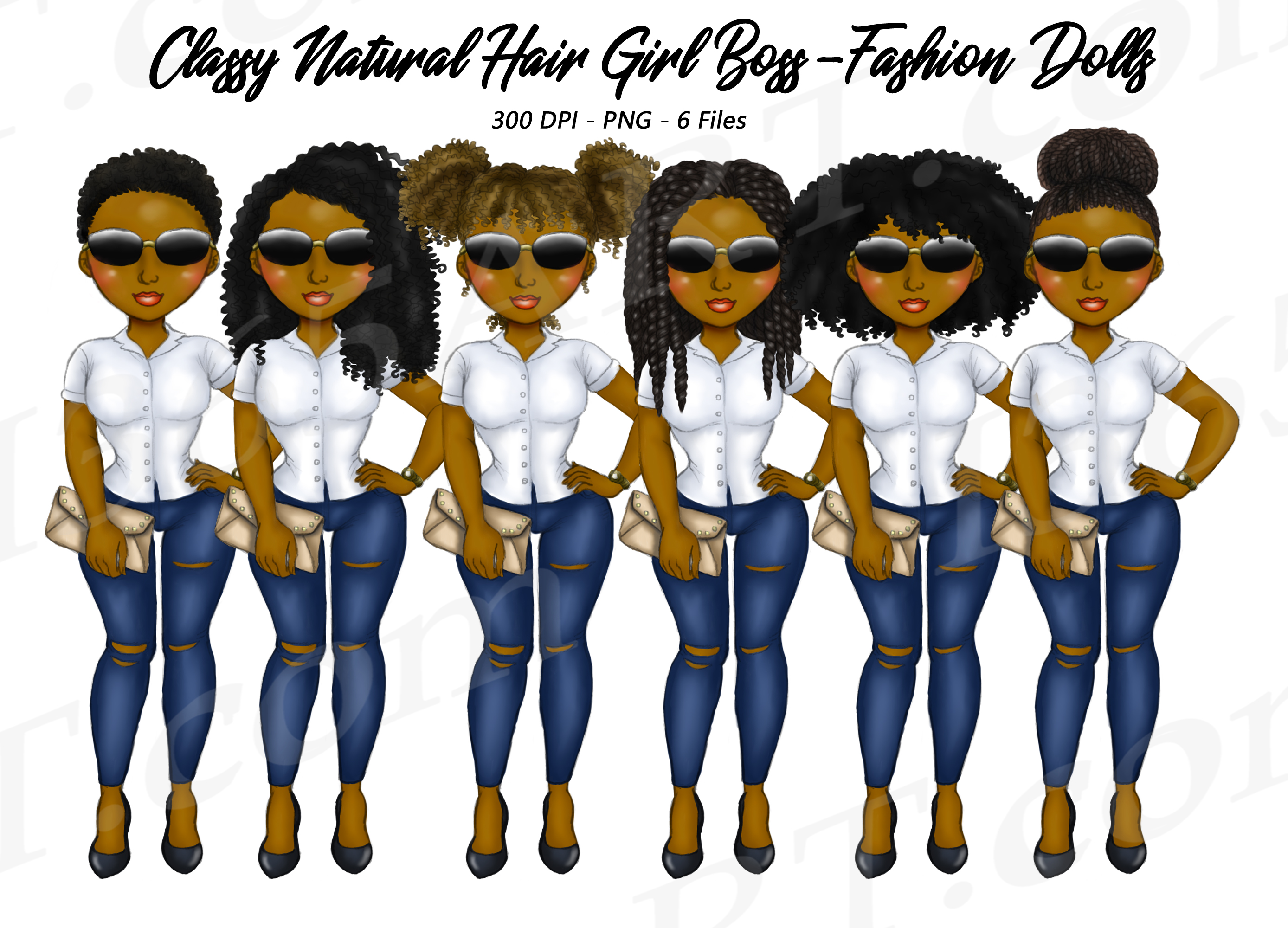 Black Girl Boss Clipart Natural Hair Fashion Dolls PNG.