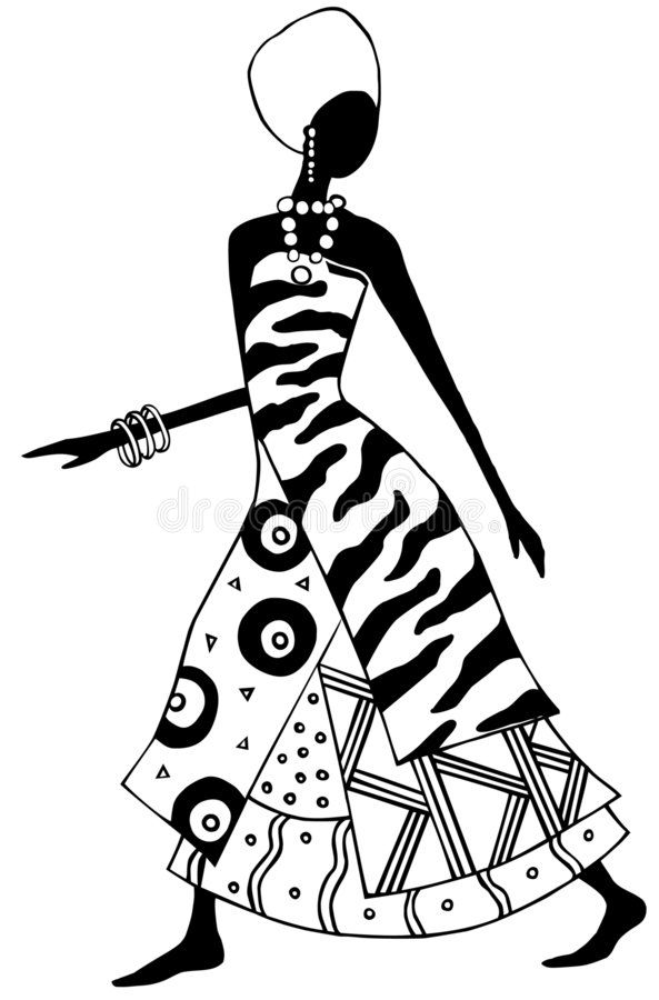 African lady. Stylized black and white african woman.