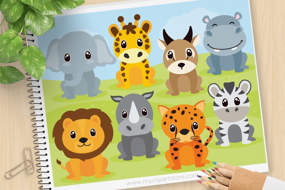 African Safari Animals Clipart, SVG.